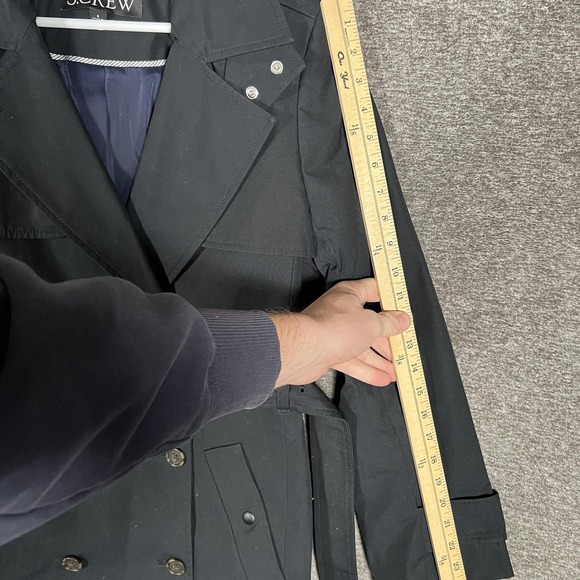 J Crew Coat Womens 8 Black Belted Hooded Trench‎ Double Breasted Classic - Picture 4 of 8